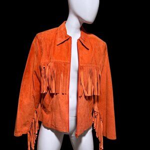 Andrea Jovine Orange Suede Western Fringe Jacket